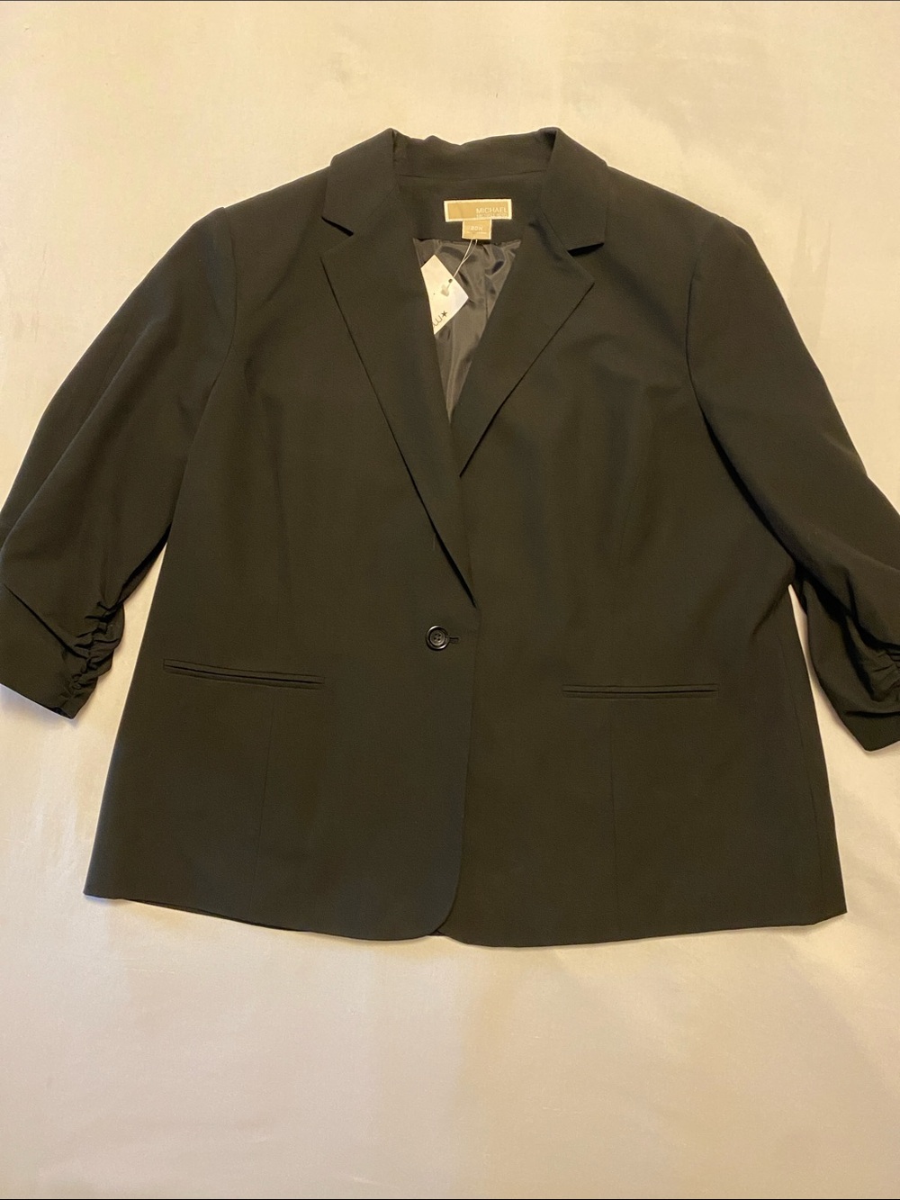 Michael Kors Black Single-Button Ruched-Sleeve Blazer 20